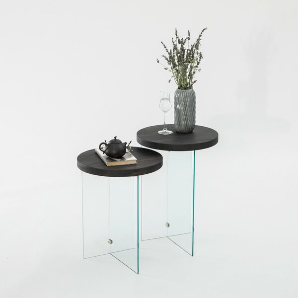 Hanah Home Serenity 2 dohányzóasztal szett - Antracit, átlátszó