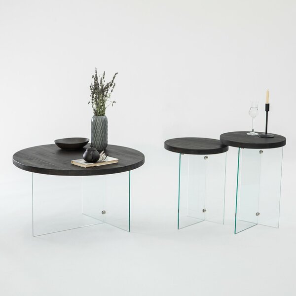 Hanah Home Serenity 2 dohányzóasztal szett - Antracit, átlátszó