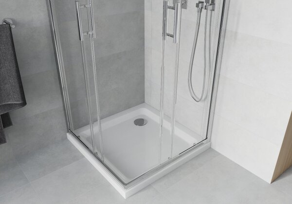 Mexen Rio, négyzet alakú zuhanykabin 90 x 90 cm, 6 mm-es átlátszó üveg, króm profil + fehér zuhanytálca, 860-090-090-01-00-4010