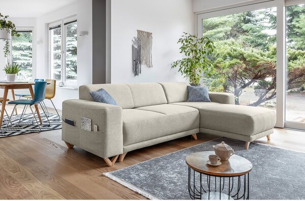 Bézs kinyitható-tárolóhelyes sarokkanapé Classy Sophie – Miuform