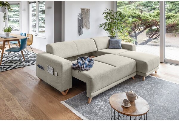 Bézs kinyitható-tárolóhelyes sarokkanapé Classy Sophie – Miuform