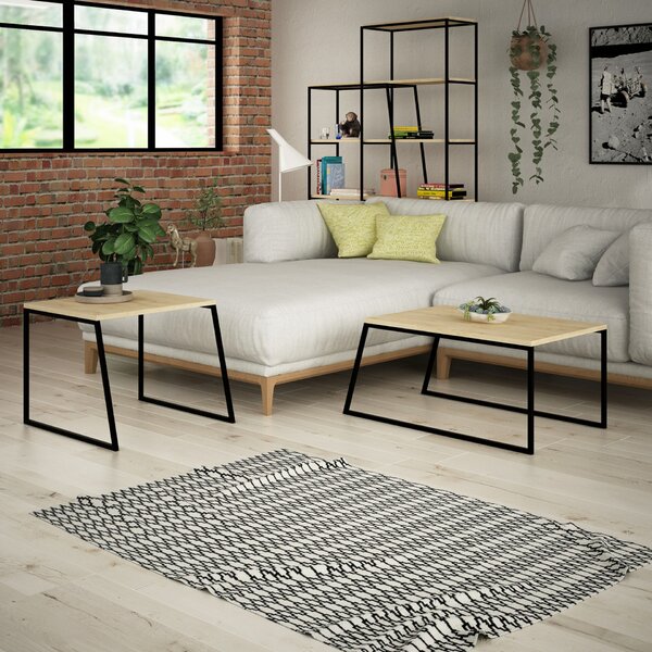 Hanah Home dohányzóasztal szett, tölgyfa és fekete (Pal Orta Sehpa)
