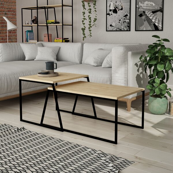 Hanah Home dohányzóasztal szett, tölgyfa és fekete (Pal Orta Sehpa)