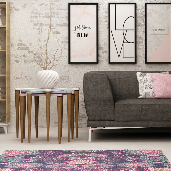 Hanah Home Fészekasztal (3 darabos) Fehér Rózsaszín Kék Walnut Tremo