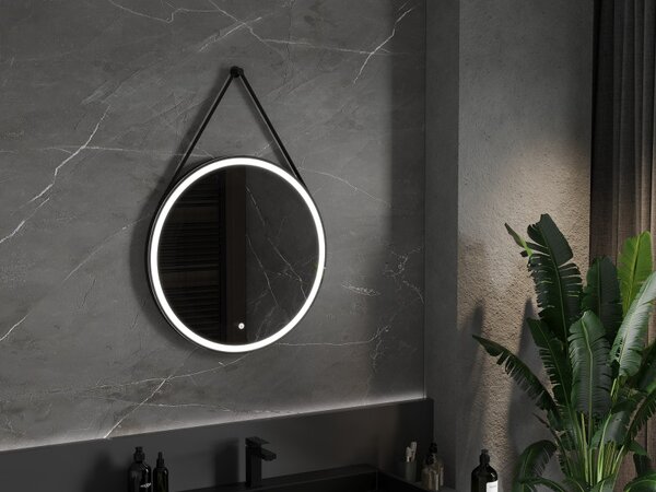 Mexen Reni, LED fürdoszobai tükör háttérvilágítással 70x70 cm, 6000K, fekete keret, páramentes, 9812-070-070-611-70