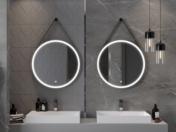 Mexen Reni, LED fürdoszobai tükör háttérvilágítással 70x70 cm, 6000K, fekete keret, páramentes, 9812-070-070-611-70