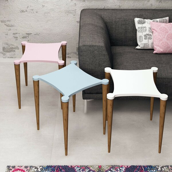 Hanah Home Fészekasztal (3 darabos) Fehér Rózsaszín Kék Walnut Tremo