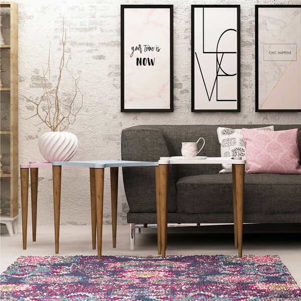 Hanah Home Fészekasztal (3 darabos) Fehér Rózsaszín Kék Walnut Tremo