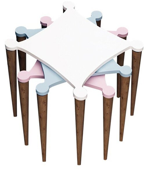 Hanah Home Fészekasztal (3 darabos) Fehér Rózsaszín Kék Walnut Tremo