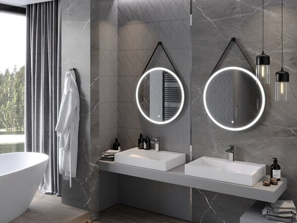 Mexen Reni, LED fürdoszobai tükör háttérvilágítással 70x70 cm, 6000K, fekete keret, páramentes, 9812-070-070-611-70