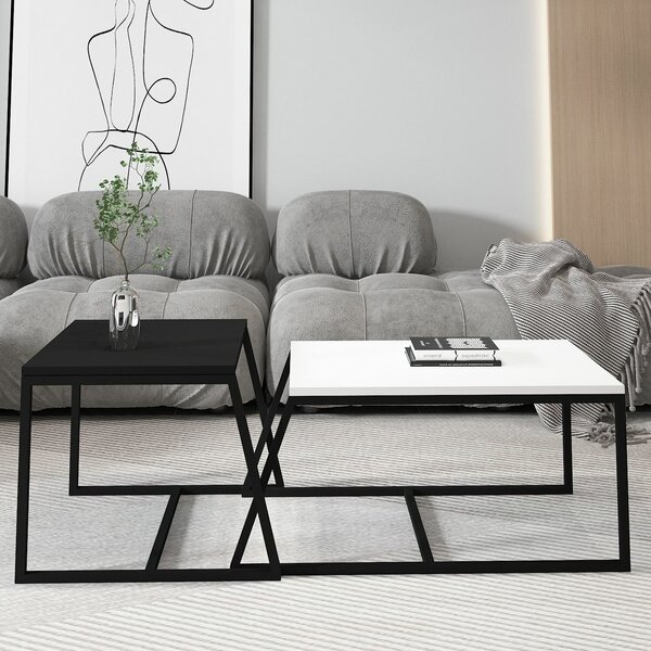 Hanah Home Dohányzóasztal szett White Black Minimal - Fehér, Fekete
