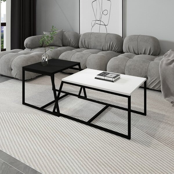 Hanah Home Dohányzóasztal szett White Black Minimal - Fehér, Fekete