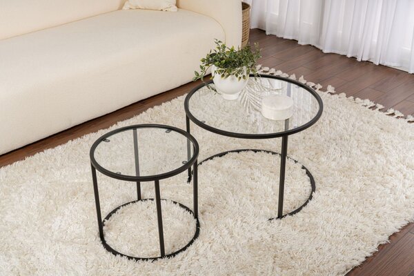 Hanah Home Dohányzóasztal szett Fekete Fekete-Átlátszó-60-42