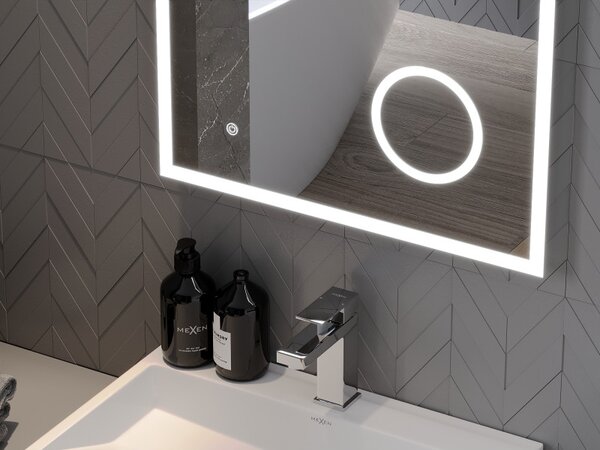 Mexen Kala, LED fürdoszobai tükör háttérvilágítással és kozmetikai tükörrel 60 x 80 cm, 6000K, páramentes, 9820-060-080-611-00