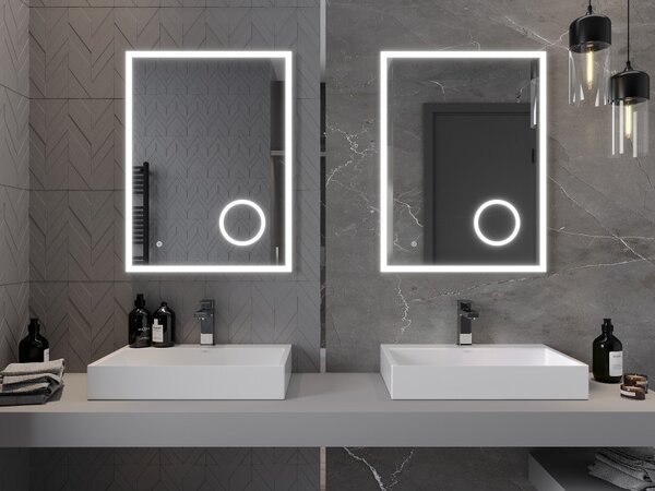 Mexen Kala, LED fürdoszobai tükör háttérvilágítással és kozmetikai tükörrel 60 x 80 cm, 6000K, páramentes, 9820-060-080-611-00