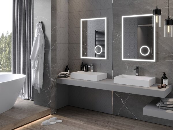 Mexen Kala, LED fürdoszobai tükör háttérvilágítással és kozmetikai tükörrel 60 x 80 cm, 6000K, páramentes, 9820-060-080-611-00