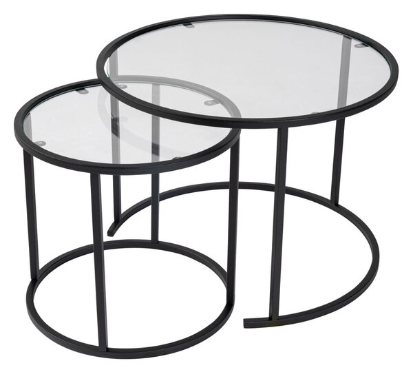 Hanah Home Dohányzóasztal szett Fekete Fekete-Átlátszó-60-42