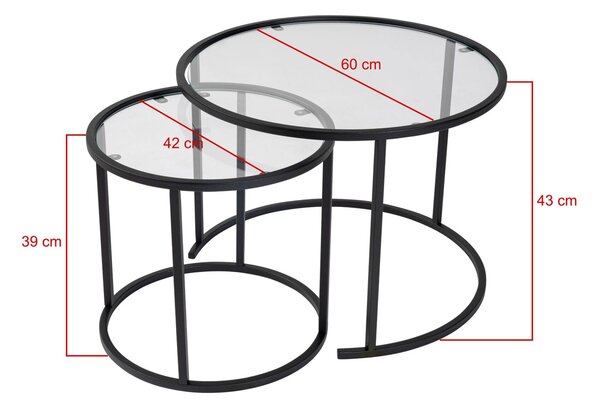 Hanah Home Dohányzóasztal szett Fekete Fekete-Átlátszó-60-42