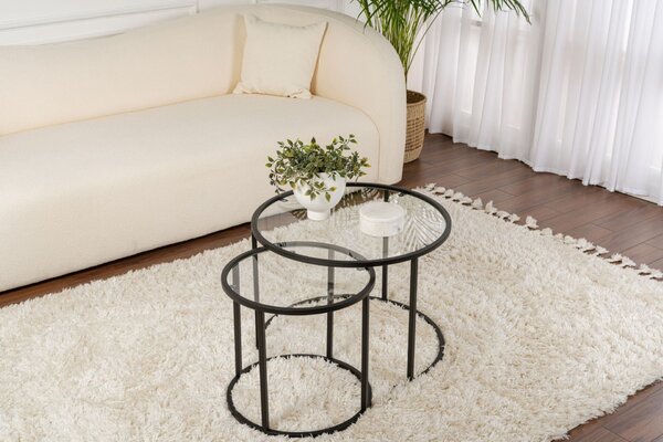 Hanah Home Dohányzóasztal szett Fekete Fekete-Átlátszó-60-42