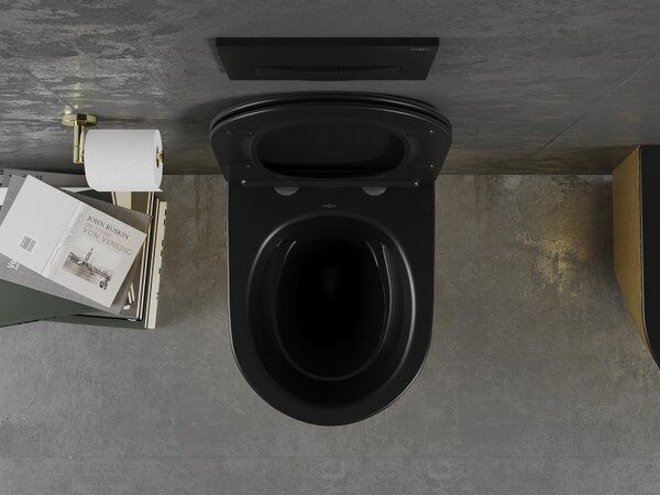 Mexen Lena, függő wc csésze 480x360x355 mm, lassan süllyedő ülőfelülettel, fekete matt - arany mintás, 30224077