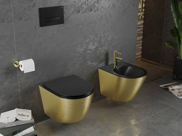 Mexen Lena, függő wc csésze 480x360x355 mm, lassan süllyedő ülőfelülettel, fekete matt - arany mintás, 30224077
