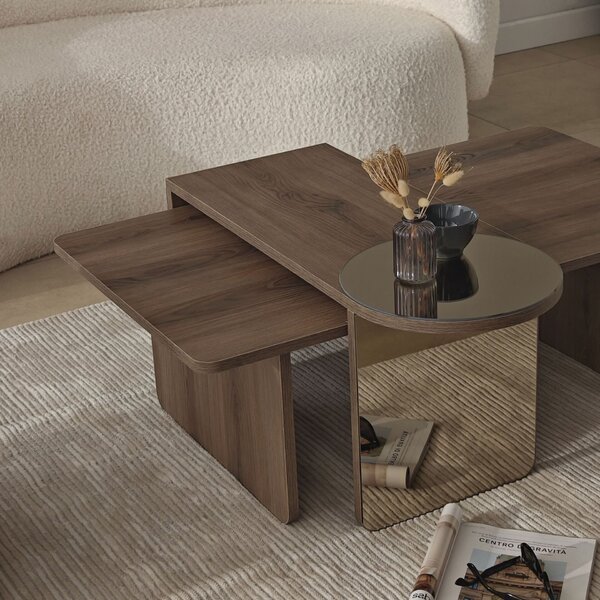 Hanah Home Coffee Table Set Bronze Walnut Luna 2 - Bronze, Walnut