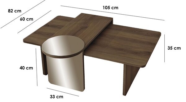 Hanah Home Coffee Table Set Bronze Walnut Luna 2 - Bronze, Walnut