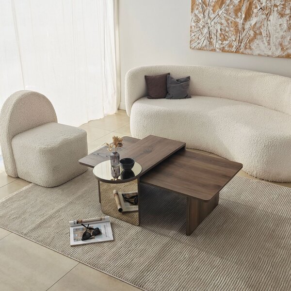 Hanah Home Coffee Table Set Bronze Walnut Luna 2 - Bronze, Walnut
