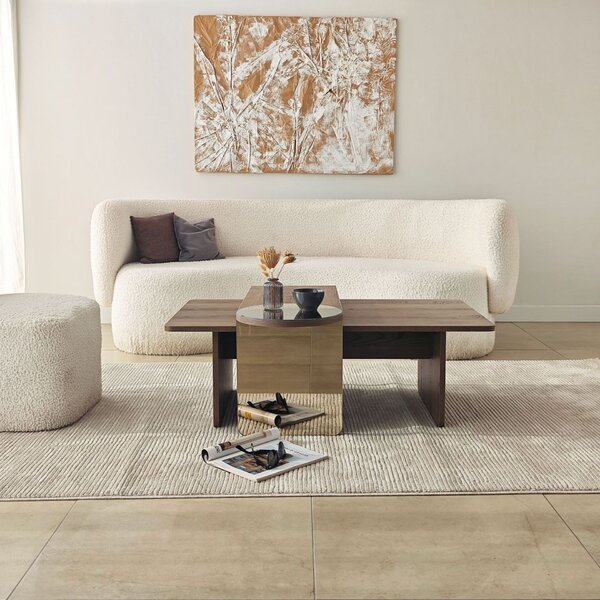 Hanah Home Coffee Table Set Bronze Walnut Luna 2 - Bronze, Walnut