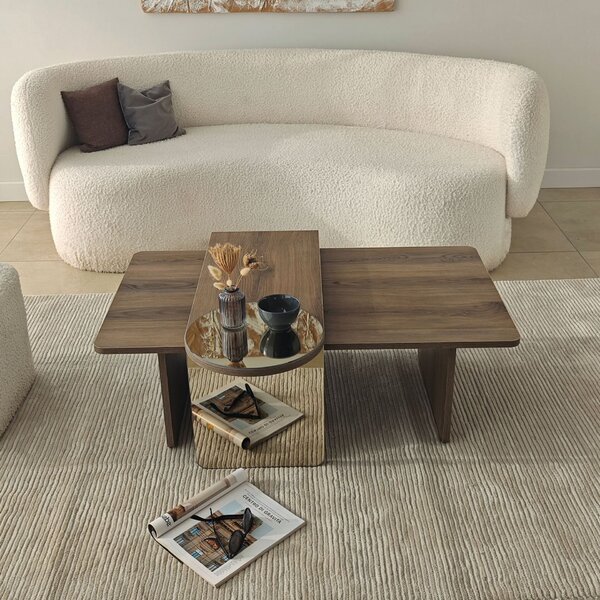 Hanah Home Coffee Table Set Bronze Walnut Luna 2 - Bronze, Walnut