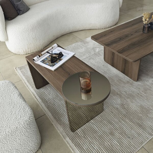 Hanah Home Coffee Table Set Bronze Walnut Luna 2 - Bronze, Walnut