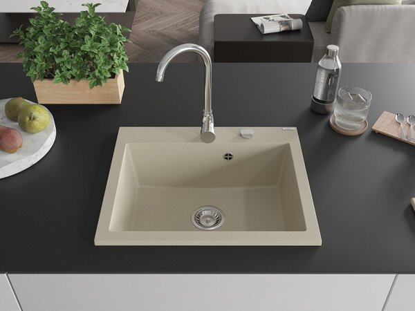 Mexen Elix, 1 tálos gránit mosogató 600 x 500 mm, bézs, króm szifon, 6525601005-69