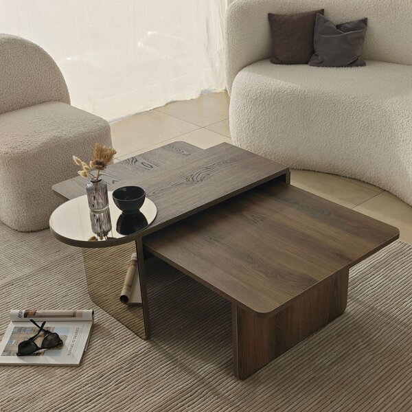 Hanah Home Coffee Table Set Bronze Walnut Luna 2 - Bronze, Walnut