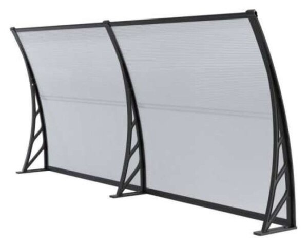 Moxu Műanyag Előtető, 200x90 cm, Fekete Színű Fali Tartóelemekkel,Áttetsző Polikarbonát Lapokkal