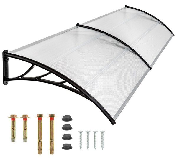 Moxu Műanyag Előtető, 200x90 cm, Fekete Színű Fali Tartóelemekkel,Áttetsző Polikarbonát Lapokkal