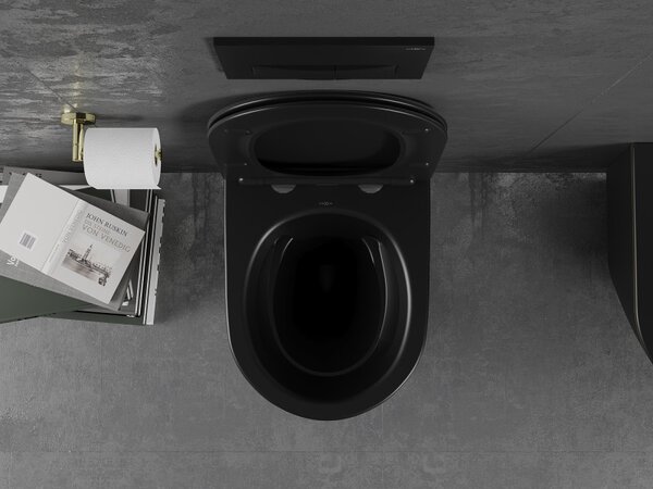 Mexen Lena, függő wc csésze 480x360x355 mm, lassan süllyedő ülőfelülettel, matt fekete - arany él, 30224075