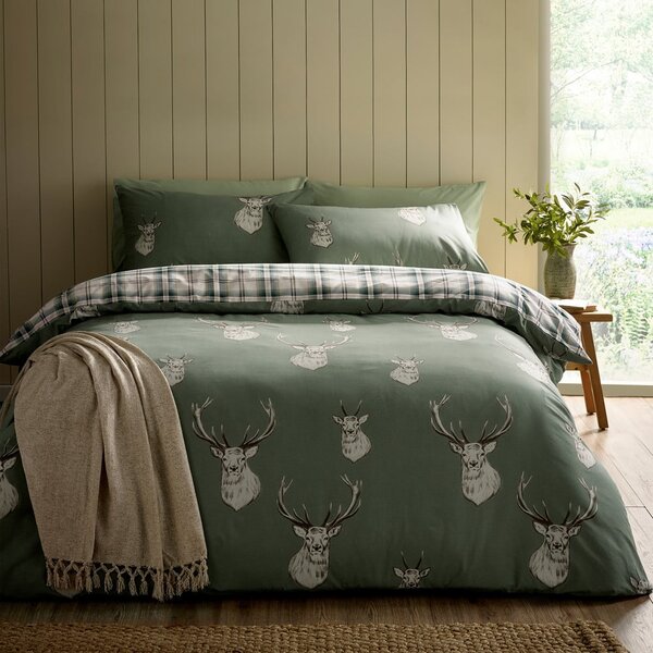 Zöld egyszemélyes ágyneműhuzat 135x200 cm Stag Check – Catherine Lansfield