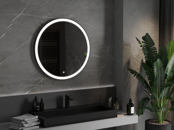 Mexen Esso kerek LED háttérvilágítású fürdőszobai tükör 80cm 6000K páramentes fűtőbetét fekete keret 9825-080-080-611-70