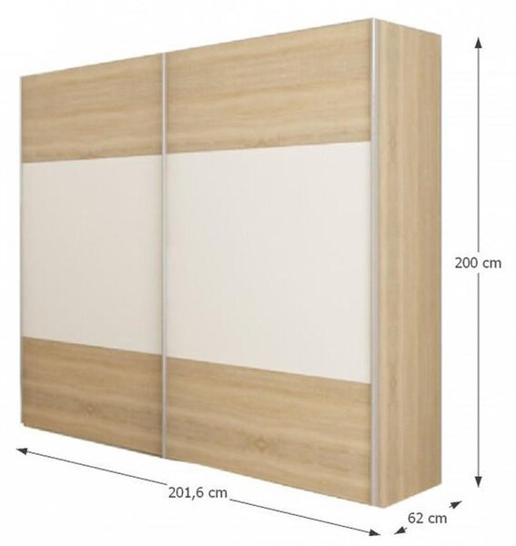 Hálószoba (ágy 180x200 cm, 2 db. éjjeliszekrény, szekrény) Gabreola (sonoma tölgy + fehér)