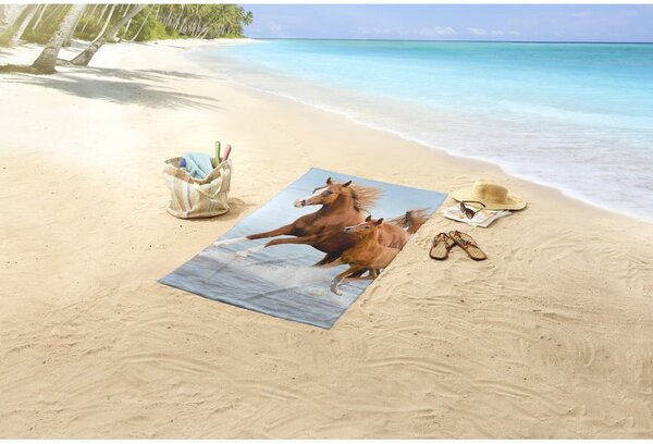 Kék-barna gyerek bársony strandtörölköző 75x150 cm Free – Good Morning