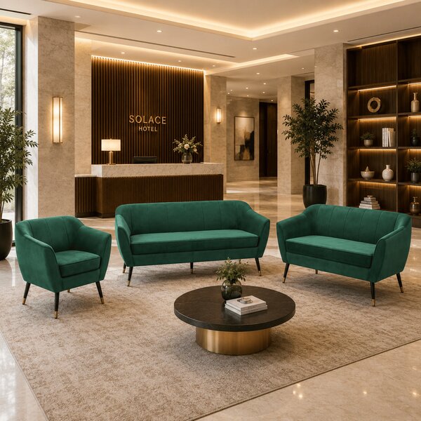 KONDELA Design 3 személyes kanapé, zöld Velvet szövet/fekete/arany, VIODA