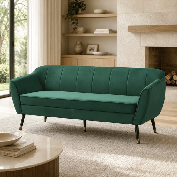 KONDELA Design 3 személyes kanapé, zöld Velvet szövet/fekete/arany, VIODA