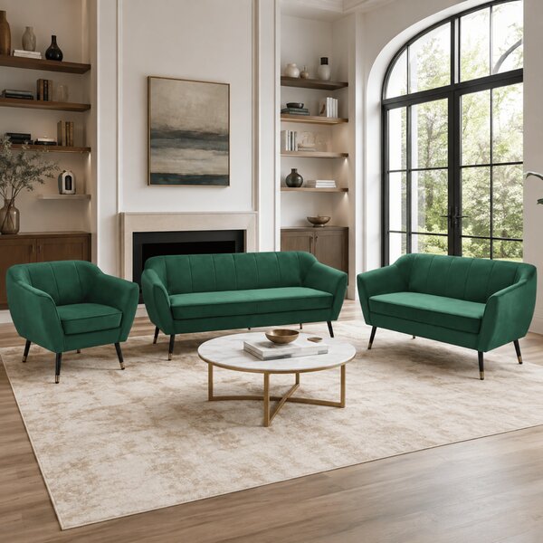KONDELA Design 3 személyes kanapé, zöld Velvet szövet/fekete/arany, VIODA
