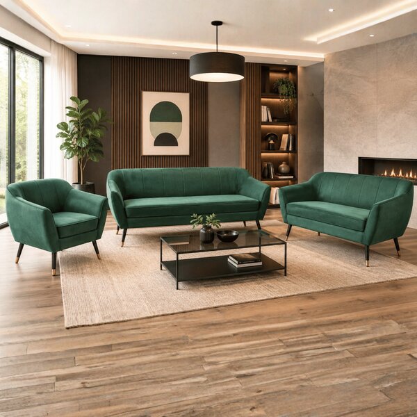KONDELA Design 3 személyes kanapé, zöld Velvet szövet/fekete/arany, VIODA