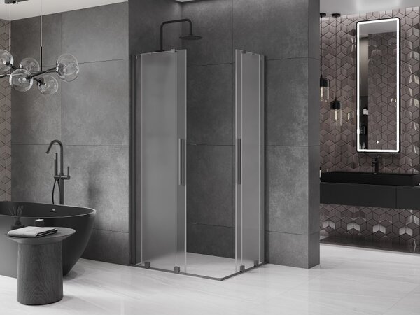 Mexen Velar Duo, tolóajtós zuhanykabin 90 x 80 cm, 8 mm-es mattüveg, polírozott grafit, 871-090-080-32-95