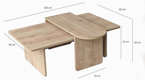 Hanah Home Coffee Table Set Bronze Sapphire Oak Paris - Bronze, Sapphire Oak