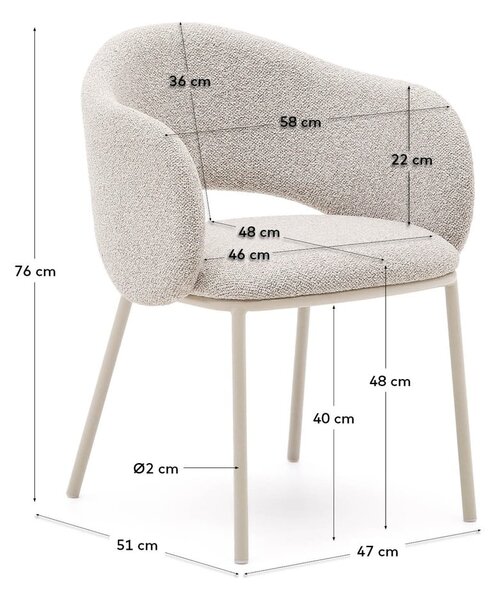 Elefántcsont színű kárpitozott étkezőfotel Maina – Kave Home