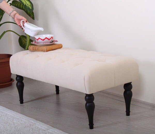 Ülőkés pad, fekete lábakkal bársony 92x43 cm, krém - SOL