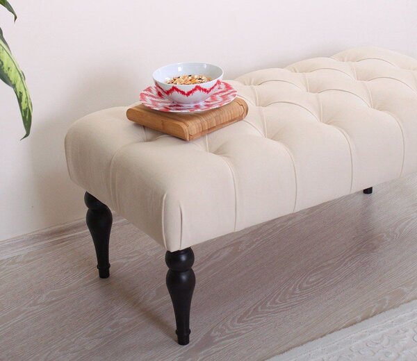 Ülőkés pad, fekete lábakkal bársony 92x43 cm, krém - SOL
