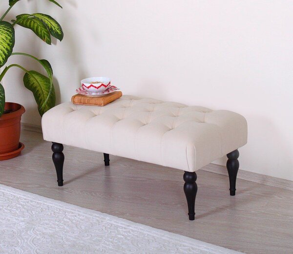Ülőkés pad, fekete lábakkal bársony 92x43 cm, krém - SOL